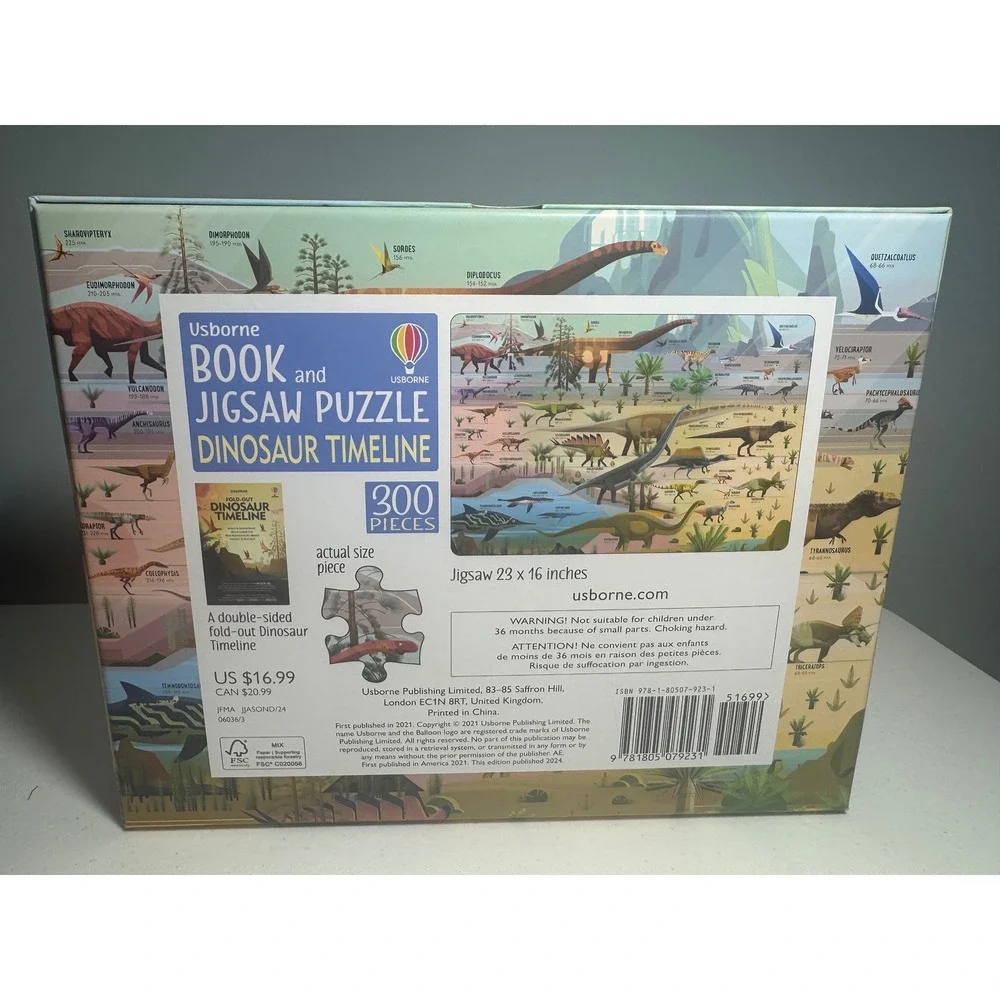 Usborne Dinosaur Timeline Book and Jigsaw Puzzle 300 Pieces New Seal Educational